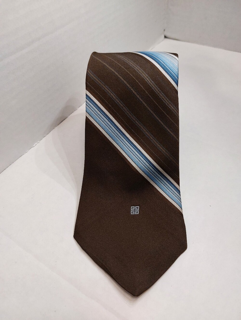 Givenchy Brown and Light Blue Striped Silk Tie